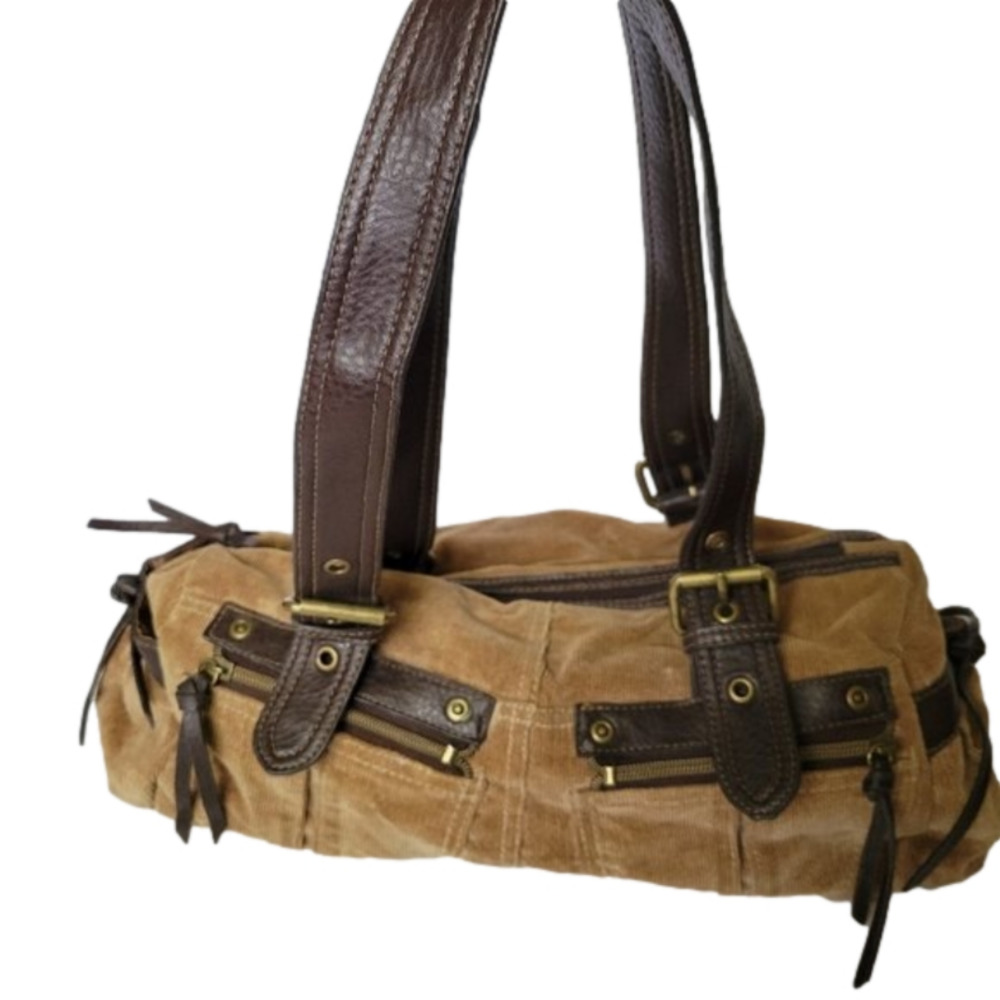 Y2K Brown Corduroy hobo Purse With 4 Zipper Pocket Detail